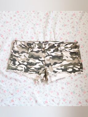 Almost Famous Olive Green Camo Denim Cutoff Shorts